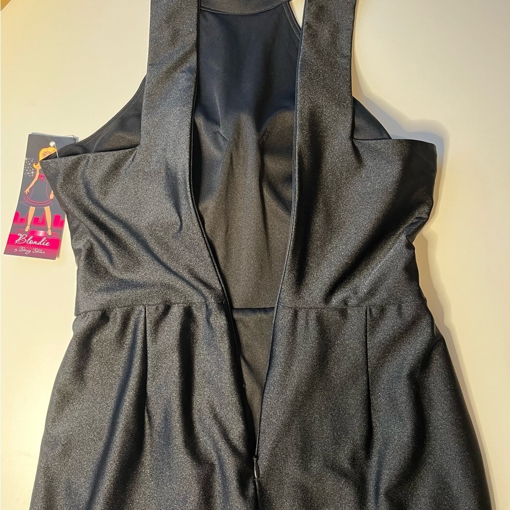 Blondie Nites Black Satin Halter Mini Dress NWT Size 3 - Picture 9 of 12